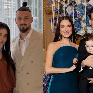 Ioana Stan, soția lui Radu Drăgușin, apariție spectaculoasă la tăierea moțului fiului lui Ianis Hagi. A purtat o rochie în valoare de 2.000 de euro