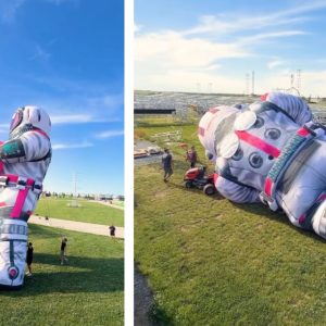 Astronautul NIBIRU, avariat accidental înainte de inaugurare, a devenit viral pe rețelele sociale