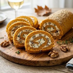 Rețetă de ruladă aperitiv cu dovleac copt, telemea și nuci