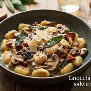Rețetă de gnocchi cu ciuperci, salvie și parmezan